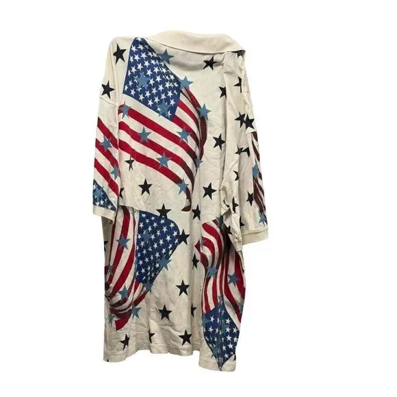 Divots Unisex Long Sleeve American Flag Pattern Collared Polo Shirt S XXL - Picture 2 of 3